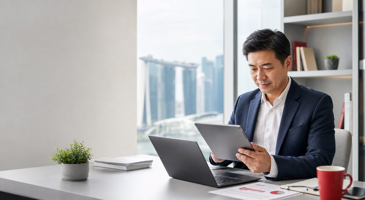 Singapore business owner reviewing accounts